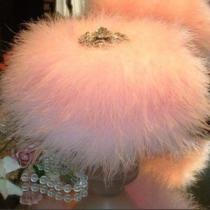 Pink Cotton Candy Scented Dusting Powder and Feather Trimmed Puff Vanity…